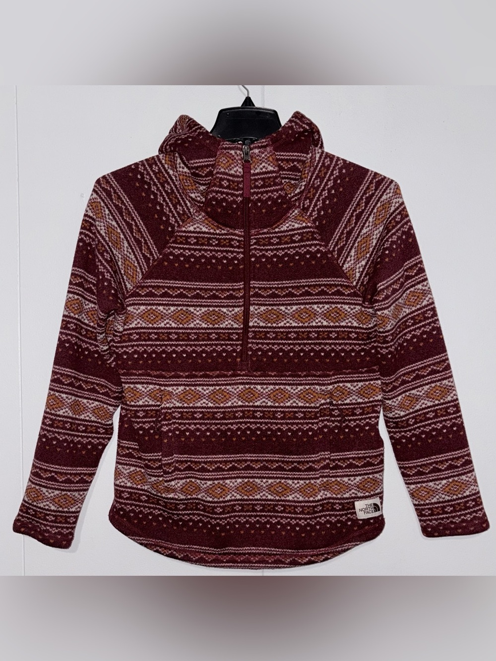 The North Face Womens Small Fair Isle Hoodie Half Zip Burgundy Pullover
